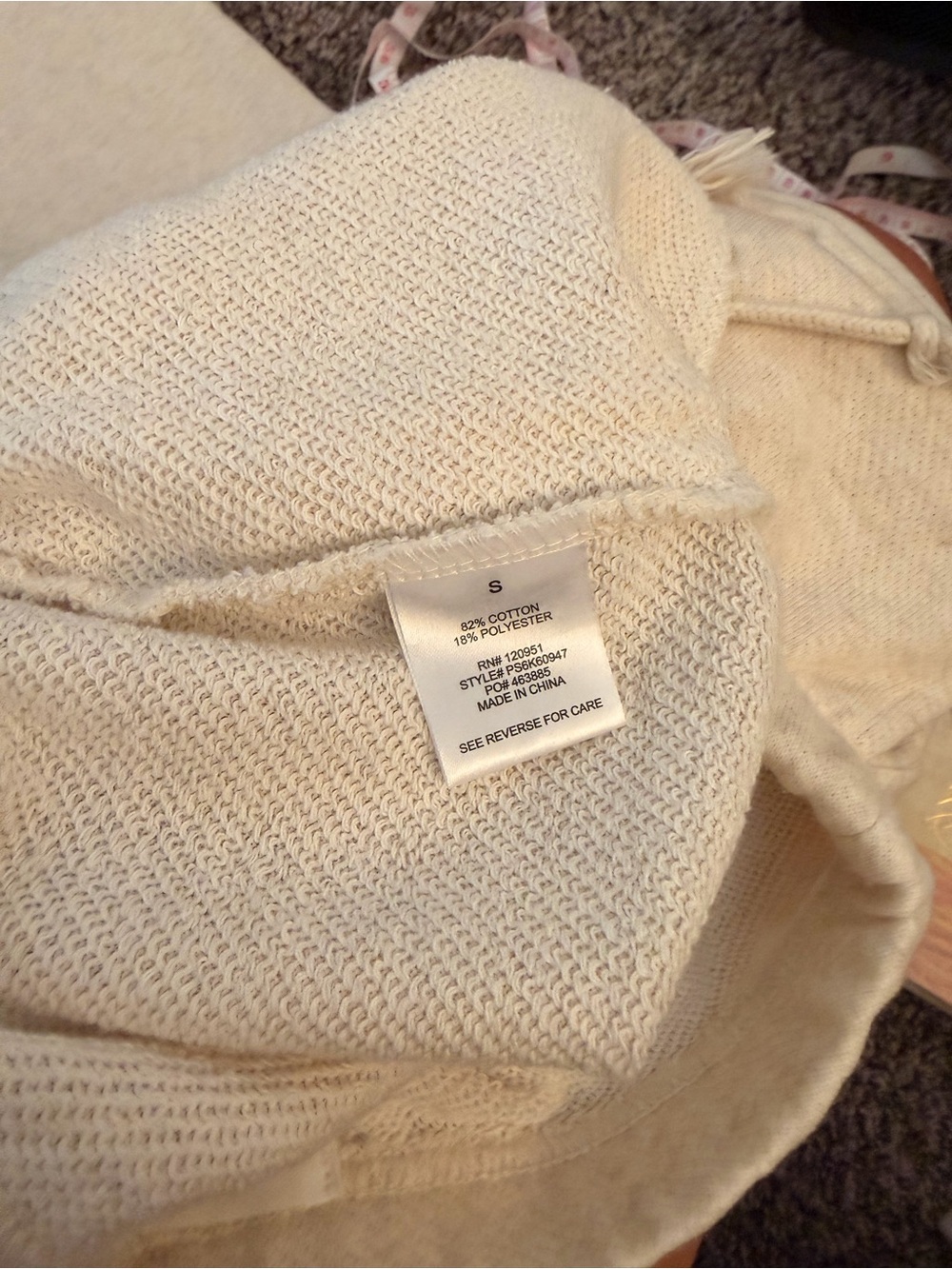 Pink Rose Cozy Wide-Leg Drawstring Cotton Sweatpants - Cream - NWOT - Picture 7 of 7
